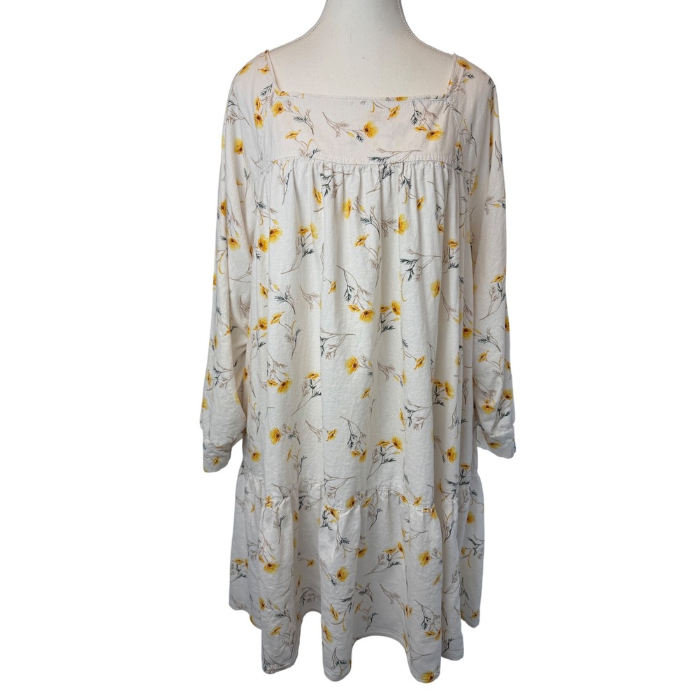 Happy X‎ Nature Linen Blend Floral Babydoll Dress Yellow Cream Large Wide Flowy